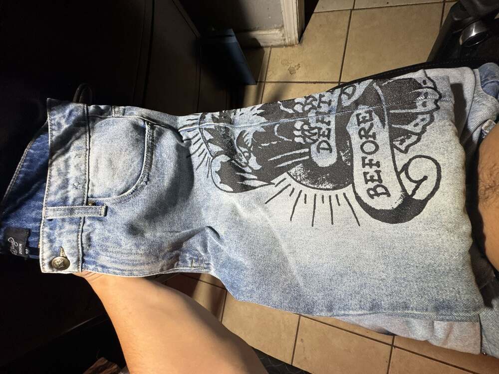 Ed Hardy Death Before Dishonor Graphic Print Slim Taper Denim Jeans